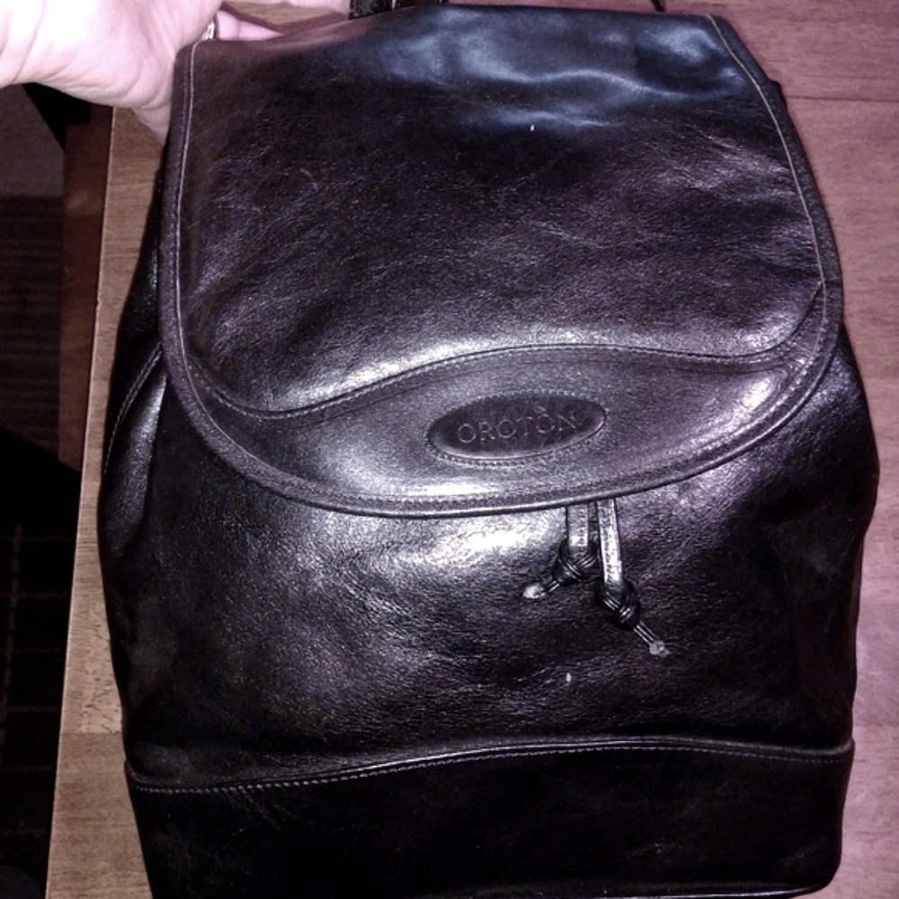 Oroton Black Leather Backpack